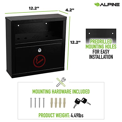 Alpine Industries Cigarette Butt Receptacle - Smoker Disposal Station - Eliminates Odor - Quick Clean Cigarette Disposal Bin - Commercial Ashtray - Black #TOP1