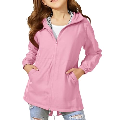 Chaqueta impermeable para niñas, adolescentes, resistente al viento, con cremallera, a rayas, manga larga, cortavientos, para otoño, invierno, deportes, cortavientos, casual, plegable, para exteriores
