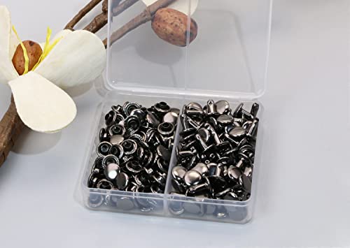 Onlykxy 100Pcs Metallic Leathercraft Rivets Double Cap 8Mm/0.3Inch Rivet Bottom Snaps For Shoes, Bags And Keychains Leather Rivet Set (Gun Black) #TOP5