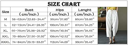 Dreamyth-Summer Womens Cotton Linen Pants,Casual Pocket Drawstring Elastic Waist Capri Pants Summer Loose Comfy Wide Leg Crop Pants, C-White-03, Xx-Large #TOP5
