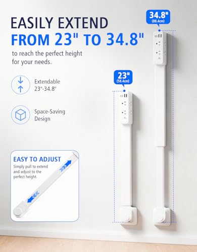 ITOFOLK Outlet Extender Stick with 6 AC Outlets & 4 USB Ports, 23"-35" Adjustable Extension Pole, 360° Rotating Wall Plug Extender with Overload Protection for Behind Sofa, Bed, Desk — view 6