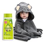 Vosene Kids Lice Repellent 3-in-1 Shampoo with Tea Tree & Eucalyptus with Elephant Hooded Baby Towel Bundle | Toddlers and Newborns Ideal for Baby Bath, Beach & Pool | Dandruff Shampoo for Kids