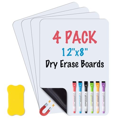 4-Pack Magnetic Dry Erase Board Sheet for Refrigerator, 12
