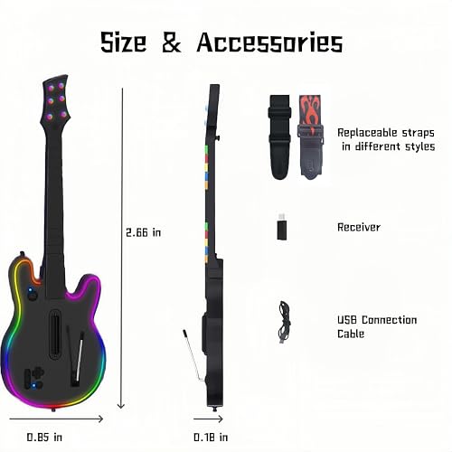 Image of Lyvix Wireless Gaming Guitar Controller for PS4, PS3 & PC - Compatible with Guitar Hero, Rock Band, Clone Hero & Fortnite Festival, with Fire Strap, Audio Jack & RGB Light