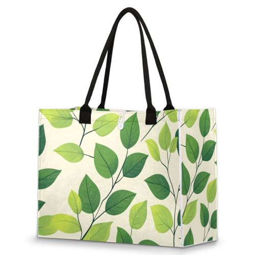 Spring Green Leaves Tote Bag for Women Large Beach Bag Reusable Tote Bags for Work Travel Beach Shopping