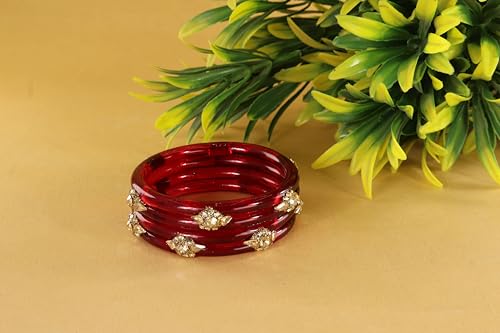 Image of NMII Diamond Glass Bangles Crystal Kada Set For Women & Girls Adorned with Golden Zircon Stones | Trending Girls Bangles Bracelet | Transparent Chudi Kangan For Wedding, Party, Daily, Ethnic- Set of 2
