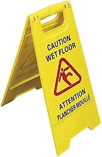 Bilingual Floor Sign Caution - Wet Floor - in Print Two-Sided