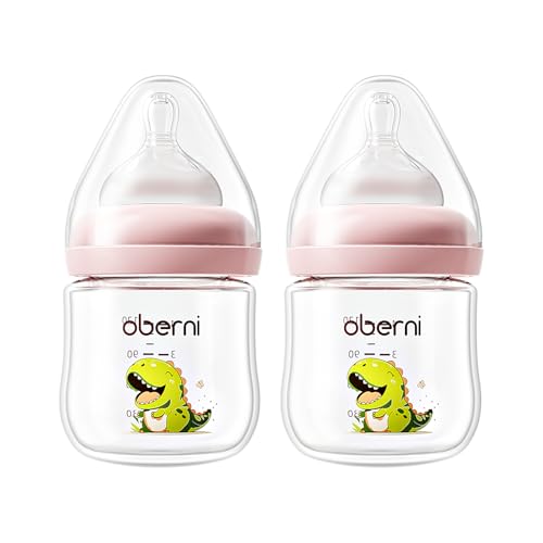 Oberni Baby Bottles with Size S Slow Flow Breast-Like Soft Teat for 0 Months Plus Newborn 120ML/Pink/Pack of 2