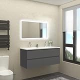 【Dimensions du produit】:Meuble sous vasque:120x46x52cm (LxlxH) + Lavabo: 121.5x46,5x18cm (LxlxH) ,Miroir：120x70x3,2cm(LxlxH),Poids total de l'ensemble（Contient le poids de l'emballage extérieur）:70,55kg