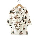 TOLLION Toddlers Kids Hooded Robe Boys Girls Soft Flannel Bathrobes Pajamas Plush Robe (Bears, 3T)