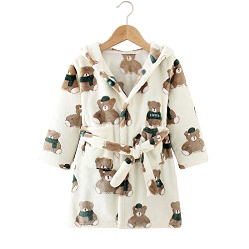 Tollion Toddlers Kids Hooded Robe Boys Girls Soft Flannel Bathrobes Pajamas Plush Robe (Bears, 3T) #TOP13