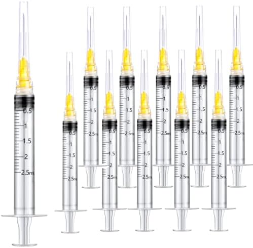 15 Pack 2.5ml 25Ga Plastic Syringe with Measurement for Scientific Labs and Industrial Dispensing, Disposable Individually Wrapped (15, 2.5ml-25Ga)