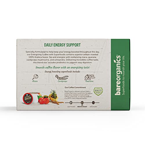 Bareorganics 13214 Energizing Usda Organic Coffee Infused With Superfoods & Probiotics, Organic Coffee Pods, Keurig K-Cup Compatible Organic Coffee Pods, Vegan, Gluten Free, 10 Single (Pack Of 2) #TOP4