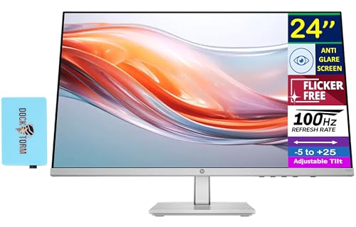 Image of HP Series 5 524sh 24'' FHD IPS Monitor with 5ms Response Time, Anti-Glare, Flicker Free, Low Blue Light, VGA, HDMI, & Dockztorm USB Port Expander, Black /Silver Color (94C19AA#ABA)
