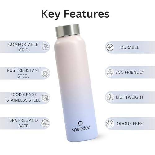 Image of Speedex Stainless Steel Water Bottle 1 Ltr, Leak Proof Screw Cap, BIS Approved 1000 ml Metal Bottle For Daily, Office, School, Gym, Travel Use for Men, Women, Kids, Adults, Pink Blue, Set of 3