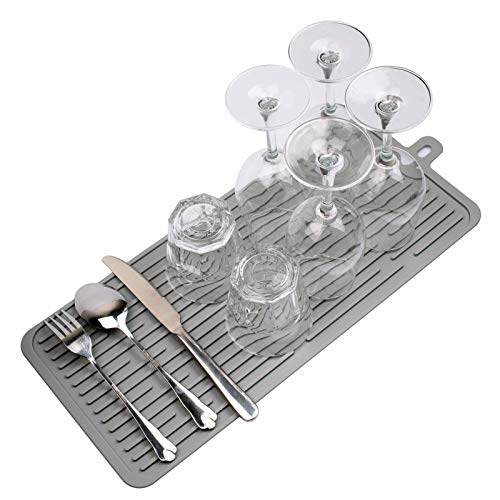 Dish Mat Silicone Dish Drying Mats Works For Drying Stemware Cocktail Glasses Silverware Pots Pans Knives And Dish Rack For Kitchen Counter Sink Bar Pads Easy To Clean 17.3"*7.9"*0.2" (Gray) #TOP5