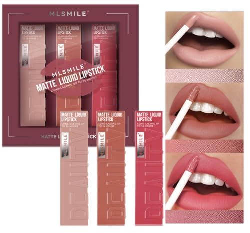 KARLOR Lippenstift Set, 3 Pcs matt Lippen Stift rosa nudetöne Lipstick Set nudefarben flüssig Lippenstifte liquid Lipstick feuchtigkeitsspendend Lipgloss pink rot Lippenstift 24 Stunden halt