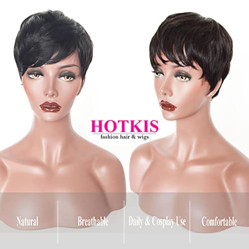 Hotkis Human Hair Pixie Cut Wig Natural Hair Short Wigs For Black Women Human Hair Glueless Short Pixie Wigs Natural Hair Can Be Dyed #TOP4