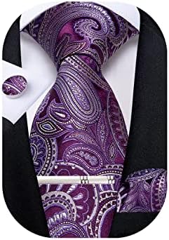 DiBanGu Mens Tie Set Silk Paisley Necktie Woven Pocket Square Tie Clip Cufflinks Set Formal Wedding Business