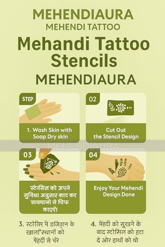 Image of Rajasthani Mehendi Decorative Hand Stencil Sticker Set with Floral and Mandala Patterns Stencil Bridal Design Wedding, Festival & Party Rajasthani Mehndi Henna for Hands [B10]