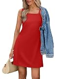 OFEEFAN Red Dresses for Women 2026 Elegant Classy Casual Tank Dress Sleeveless Sun Dress Summer Beach Vacation Christmas M