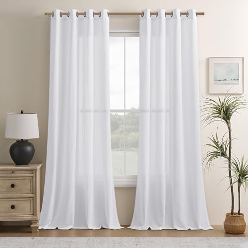White Linen Curtains 80 Inch Long Semi Sheer Linen Curtains for Living Room Bedroom Grommet Top Light Filtering Drapes Elegant Farmhouse Modern Semi Sheer Drapes 52x80 Inch 2 Panels Off White by TWODRAPES - Image 8