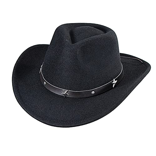 Cowboy Hats for Kids Vintage Wide Brim Roll Up Black Felt Cowboy Hat Girls Fashion Hat with Belt Buckle (4-8T)
