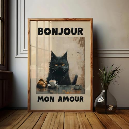 Affiche Vintage Salon Chambre Cuisine Chat Noir Décoration Murale Toile 50x70