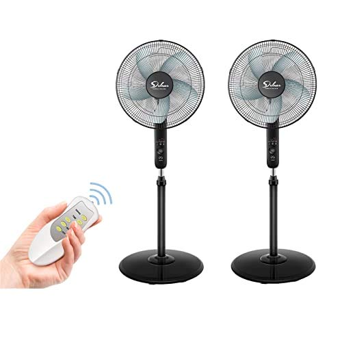 Healsmart Oscillating 16″ Adjustable 3 Speed Pedestal Stand Fan With Remote Control For Indoor, Bedroom, Living Room, Home Office & College Dorm Use, 16 Inch, Black, 2 Pack #TOP27