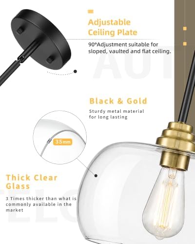 AUTELO Modern Gold and Black Pendant Lights Kitchen Island, 9 Inch - 3