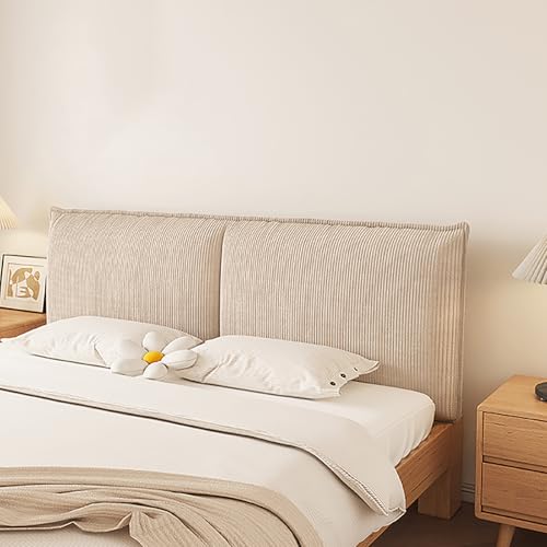 yerealye Corduroy Headboard Cover, Thick Support Backrest for Bed, Removable and Washable, Fluffy Upholstered Head Board Cover Soft Reading Pillow for Comfortable Reclining(150x60cm Bandage Mount, B)