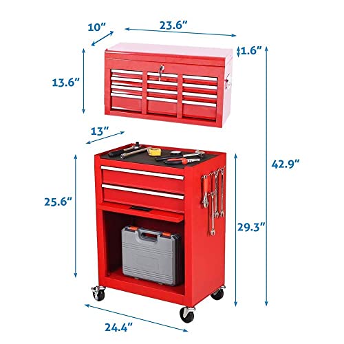 High Capacity 8-Drawer Rolling Tool Cabinet,Tool Box With Wheels And Drawer,Detachable Organizer Tool Chest Combo,Mobile Lockable Toolbox For Workshop Garage Mechanics #TOP6