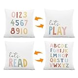 Moen Light Choow Throw Pillow Covers 18x18 Set of 2,Reversible Classroom Décor Letter Pillow Cases Kids Playroom Décor Pillow Covers,Boho Lets Play Alphabet Number Pillowcase for Reading Nook