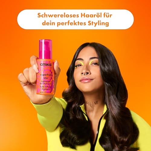 amika Superfruit Star Lightweight Hair Styling + Heat Defense Oil 50 ml | Leichtes Haaröl & Styling-Öl für Glanz & Anti-Frizz | Hitzeschutzöl bis 230 °C für alle Haartypen| vegan