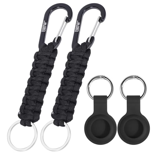EOTW 2 Pack Paracord Keychain + 2 Pack Premium Anti-Scratch AirTag Holder Case Combo -Carabiner Key Chain Lanyard Braided Accessories with Durable Key Ring (4 Items Total)