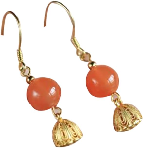 S925 Silver And Gold Plated With Natural Southern Red Agate Lotus Flower Earrings Jade for Women Yoga Genuine
