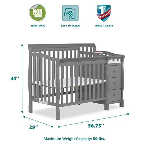 Dream On Me Jayden 4-In-1 Mini Convertible Crib And Changer In Storm Grey, Greenguard Gold Certified, Non-Toxic Finish, New Zealand Pinewood, 1" Mattress Pad #TOP3