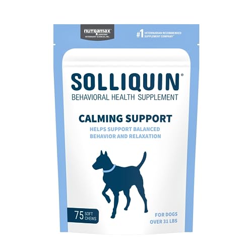 Solliquin Nutramax Calming Behavioral Health Supplement for Large Dogs - with L-Theanine, Magnolia/Phellodendron, and Whey Protein Concentrate, 75 Soft Chews