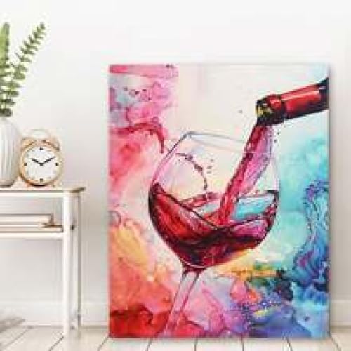 Peintures à l'aquarelle verre à vin sur toile : ravivez une cuisine sombre avec de l'art mural