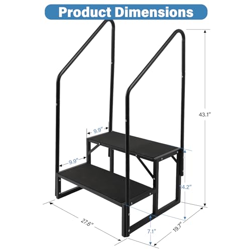 RV Steps w/Dual Handrails, 2 Step Spa Hot Tub Steps with Anti-Slip Pedals, 400lbs Load Capacity, Universal Portable Mobile Home Stairs Steps for 5th Wheel RV, Spa, Porch, Pool, Travel Trailers by Toriexon - Image 3