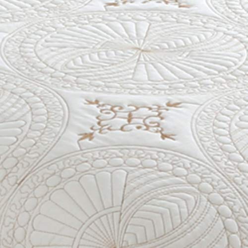 Marina Decoration Embroidered Stitching Coverlet Bedspread Ultra Soft Solid 3 Piece Summer Quilt Set With 2 Quilted Shams, Cream Geometric Circles Color Queen/Full Size #TOP6
