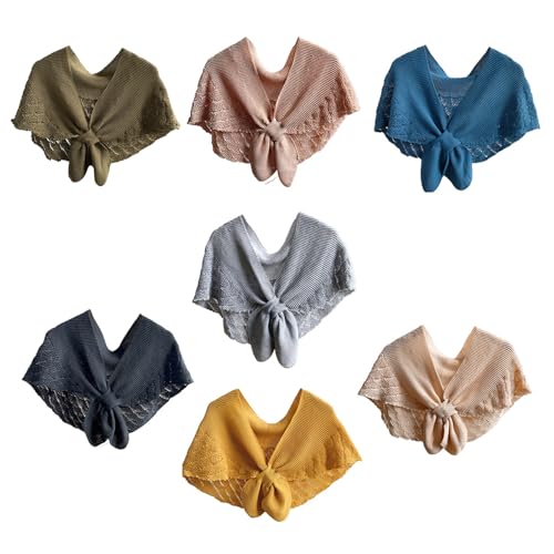 Women Crochet Shawl Wrap Knit Fish Solid Color Poncho Knotted Cape Scarf2