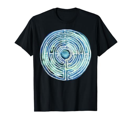 Image of Watercolor Labyrinth Blue Maze T-Shirt