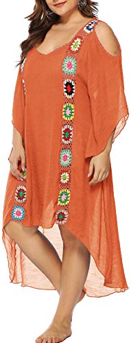 Chrisuno Womens Multicolor Print Beach Kaftan Dresses Long Beach Cover Ups Bathing Suit Cover Up Orange 2Xl #TOP1