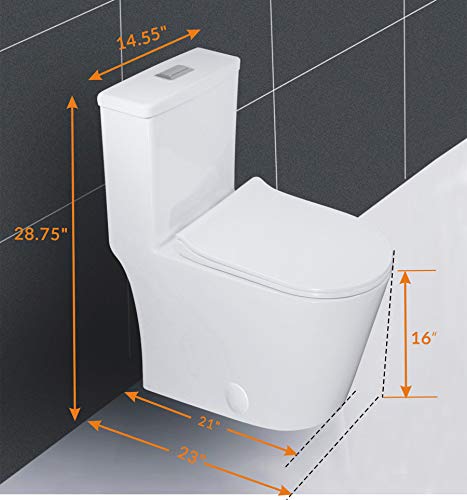 Winzo Wz5079N 23" Small Compact One Piece Toilet,Dual Flush Short For Modern Mini Tiny Bathrooms,Standard 12" Rough-In White #TOP1