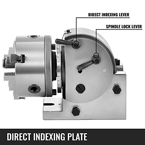 Foto von VEVOR MT2 Teilapparat mit backenfutter, Rotary Tisch mit Indizierung Höhe der Mitte 100 mm, Dividing Head 23 kg, Rotary Tisch mit Tellern, Eine Starke Unterstützung zu Bearbeitenden Werkstück