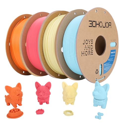 Image of 3DHoJor Matte PLA Filament 1.75mm, Upgrade 1kg*4 Bundle Cardboard Spool PLA Filament 1.75 PLA 3D Printing Filament, Print with Most 3D Printers-Strawberry red+Light Blue+Almond Yellow+Tangerine