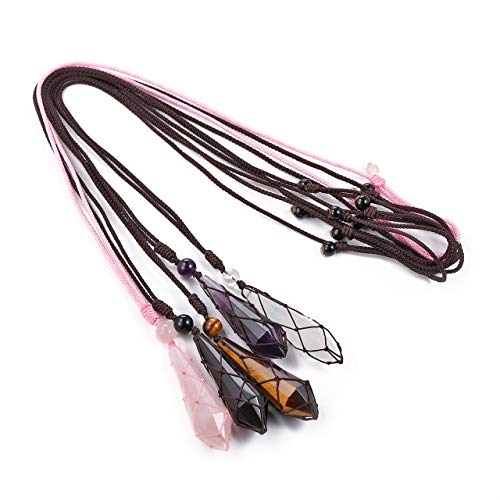 Top Plaza 12 Facet Healing Crystal Stone Rose Quartz Pointed Pendant Necklaces Adjustable Natural Gemstone Pendant Necklace Reiki Quartz Jewelry For Womens Mens #TOP5