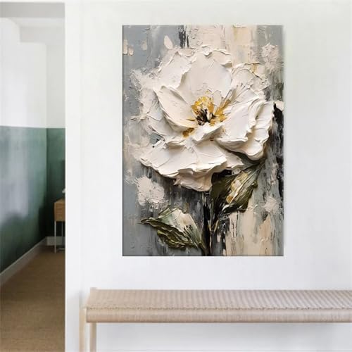 Impression sur toile abstraite fleurs blanches pour décoration murale salon et affiche porche