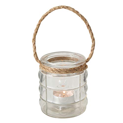 Whole House Worlds Beach Chic Nautical Rope Hurricane Lamps, Clear Glass Candle Holder, For Led Or Wax Votive, Pillar Or Tealights, Wind Light, Set Of 5, 2 3/4 X 2 3/4 X 3 1/2 Inches #TOP3